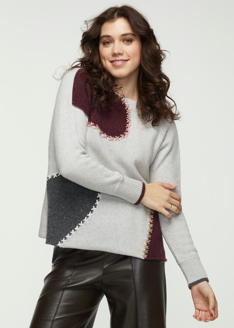 ZP5306 Boat Neck Knit Sweater W/Patch Work Design – kc clothing