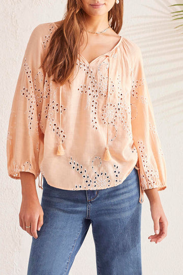 TR1649o 3/4 Sleeve Blouse W/ Side Ruching