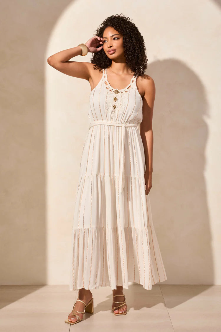 TR922o Lined Dress W/Fancy Crochet Applique