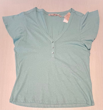 EQ30225 V-Neck Buttoned Linen T-Shirt