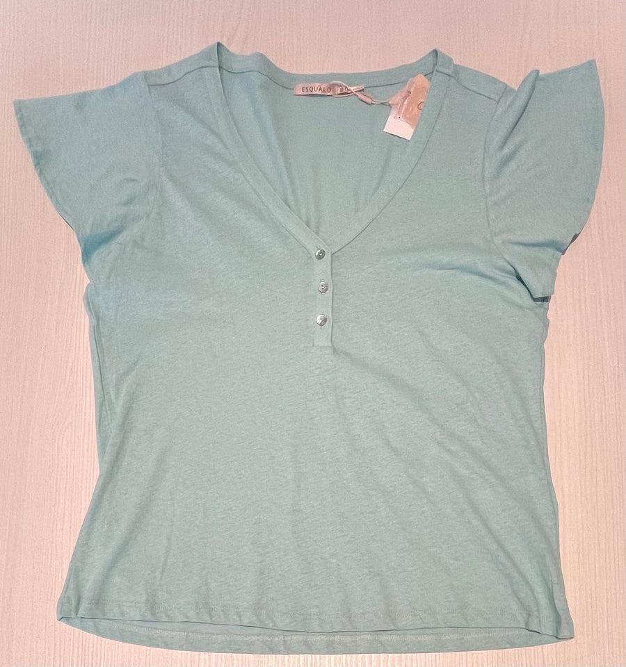 EQ30225 V-Neck Buttoned Linen T-Shirt