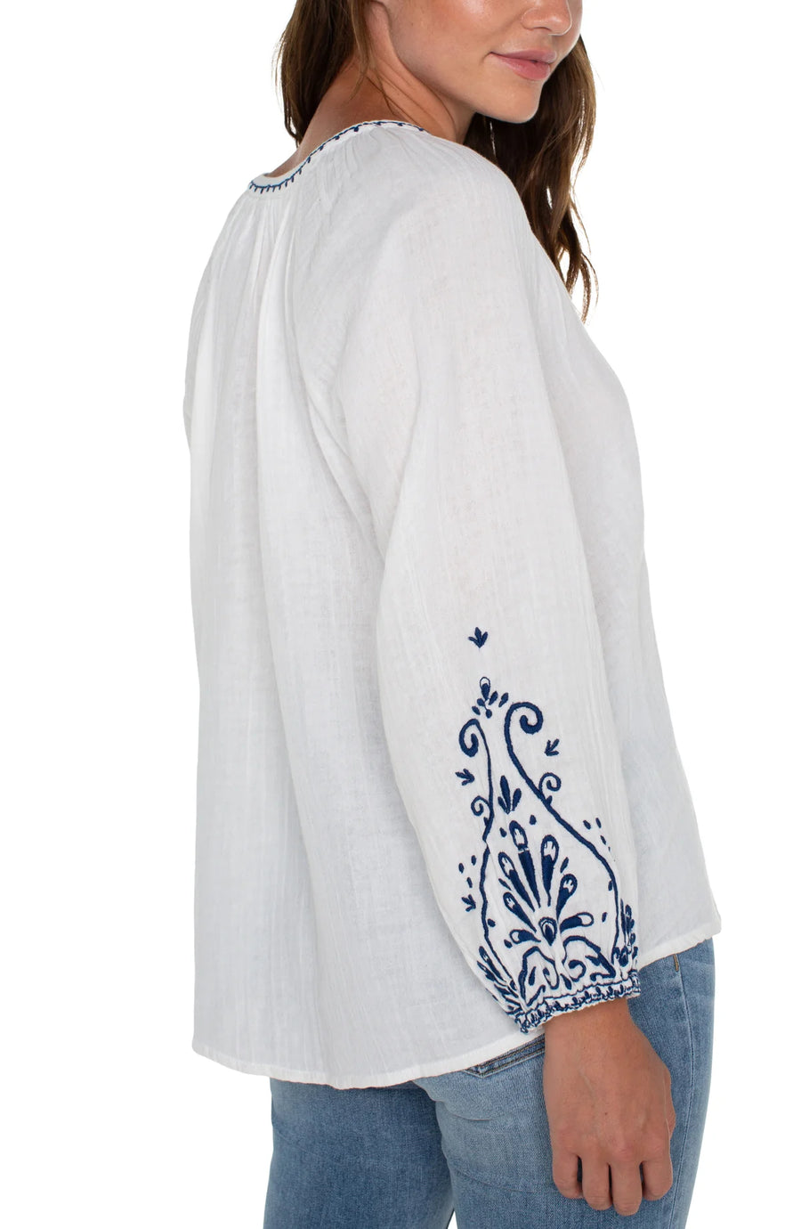 LP8B71 3/4 Sleeve Embroidered Peasant Top