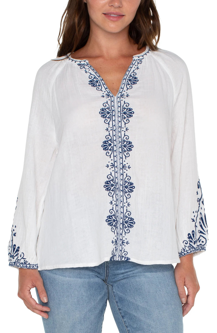 LP8B71 3/4 Sleeve Embroidered Peasant Top