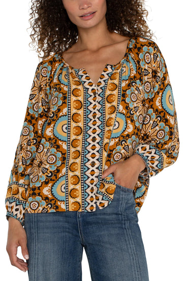 LP8C24 Button Front Peasant Top