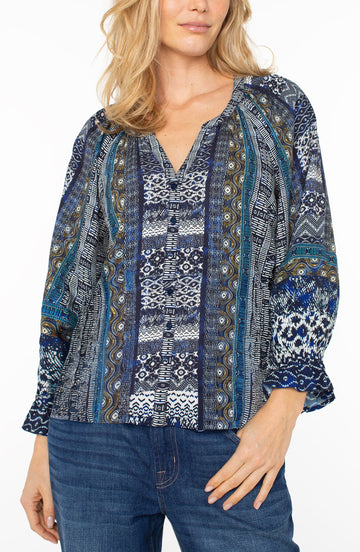 LP8J08 3/4 Sleeve Button Front Woven Blouse