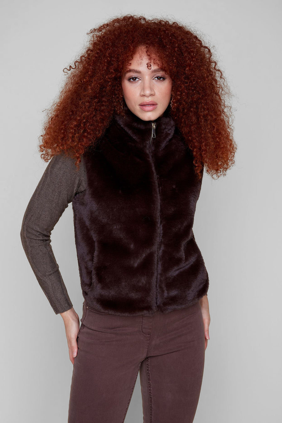 REN3879 Cropped Faux Fur Vest