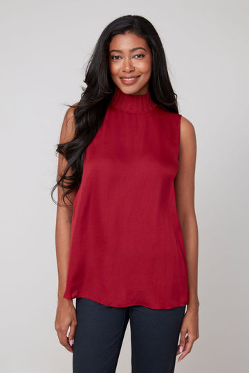 REN5118 Mock Neck Satin Top