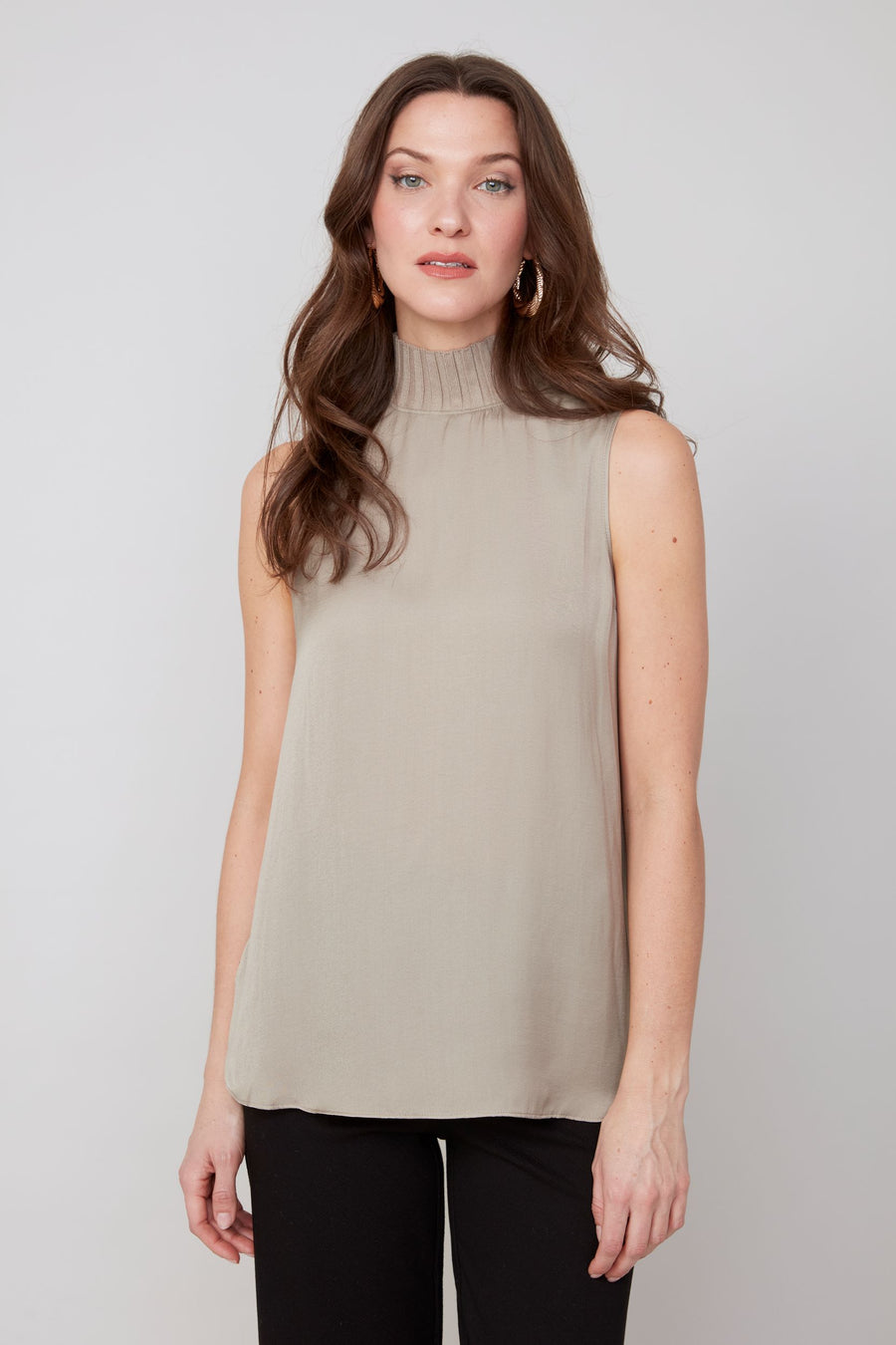 REN5118 Mock Neck Satin Top
