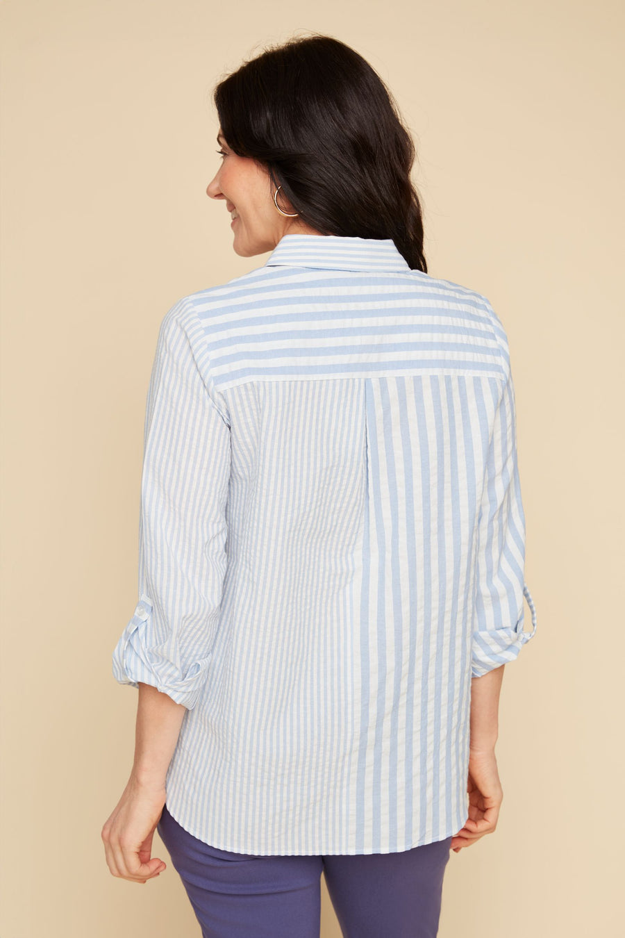 REN5166 L/S Mixed Stripe Pattern Blouse