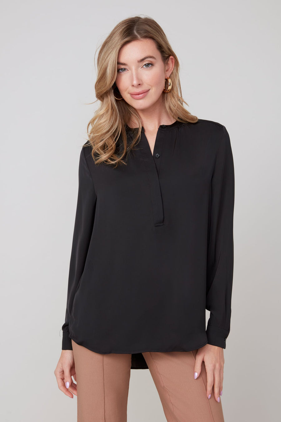 REN5200 Collarless Button Front Blouse