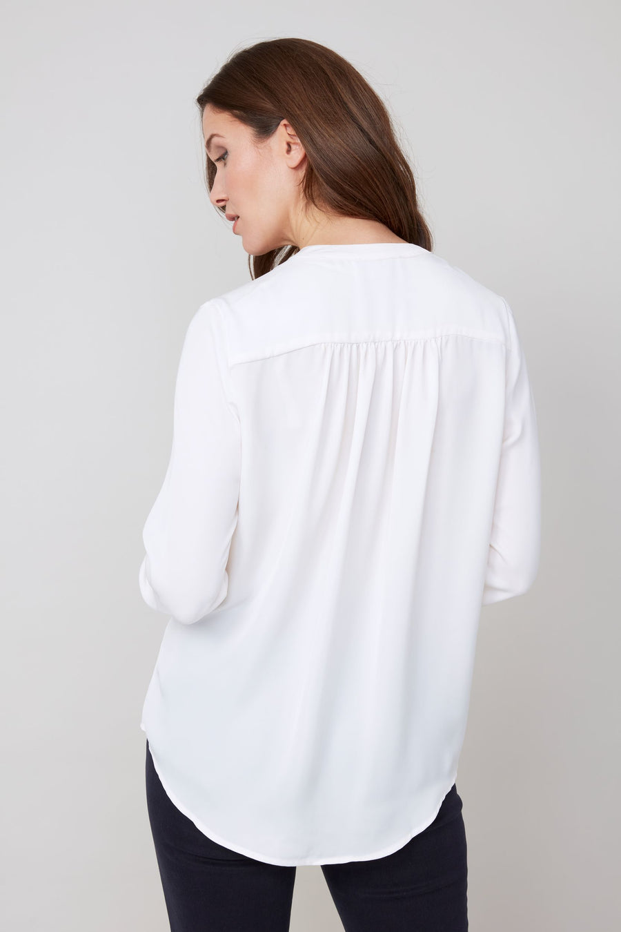 REN5200 Collarless Button Front Blouse