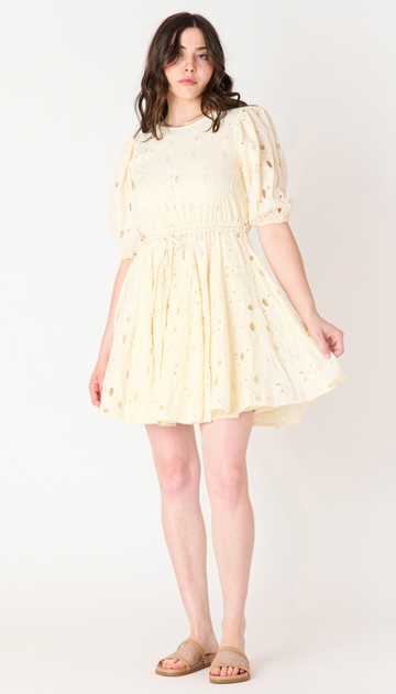 BT2522552 Short Sleeve Eyelet Bleted Mini Dress