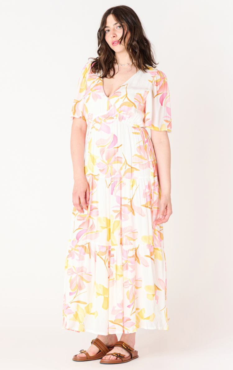 BT2522588 Flutter Sleeve Tiered Maxi Dress