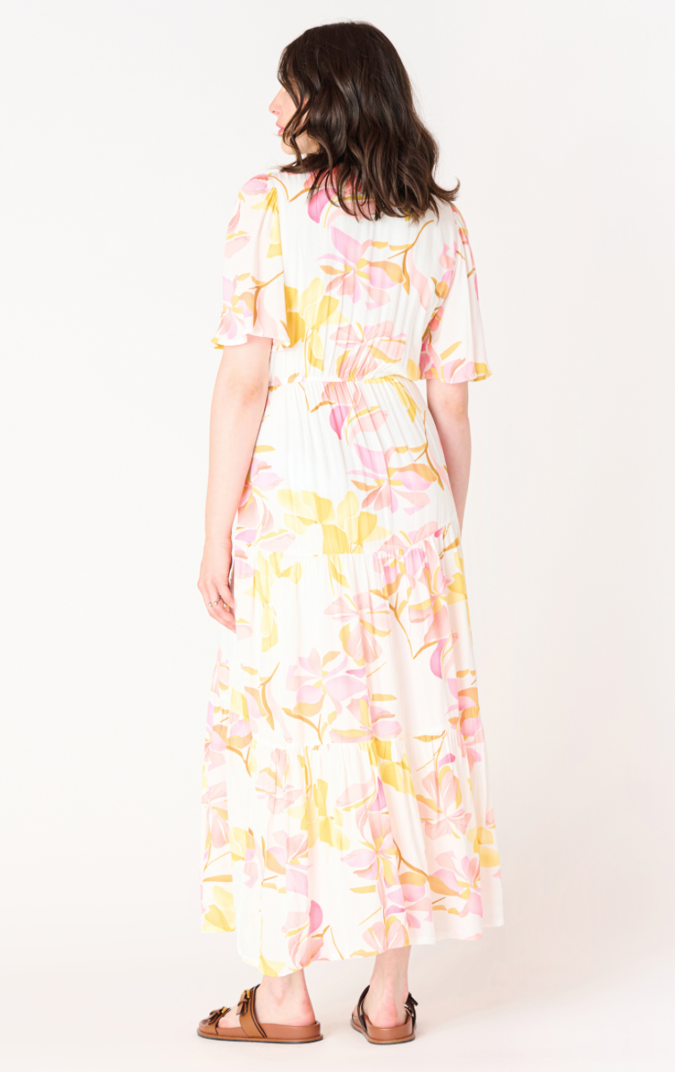 BT2522588 Flutter Sleeve Tiered Maxi Dress