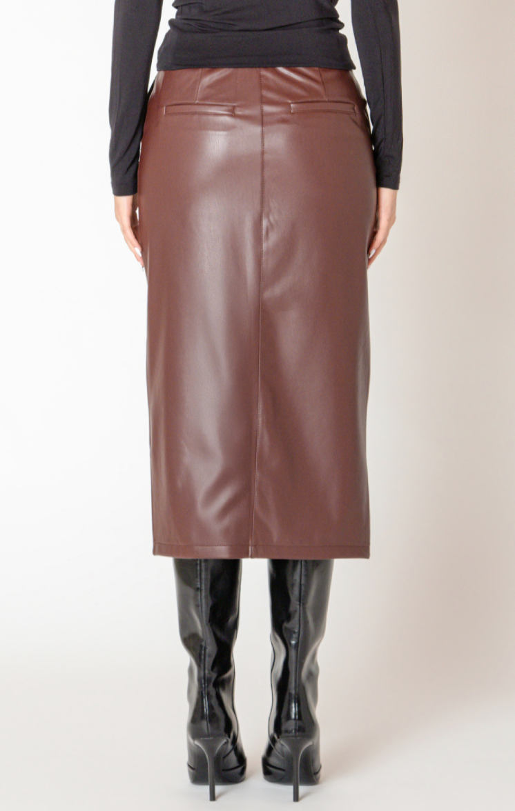 BT2622348 Faux Leather Midi Skirt