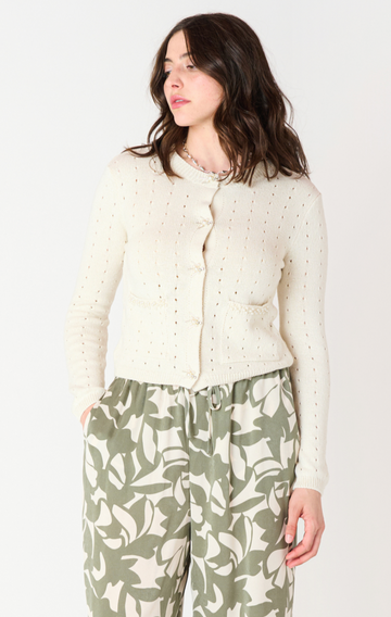 BT2527265 Open Stitch Cardigan W/Pearl Detail