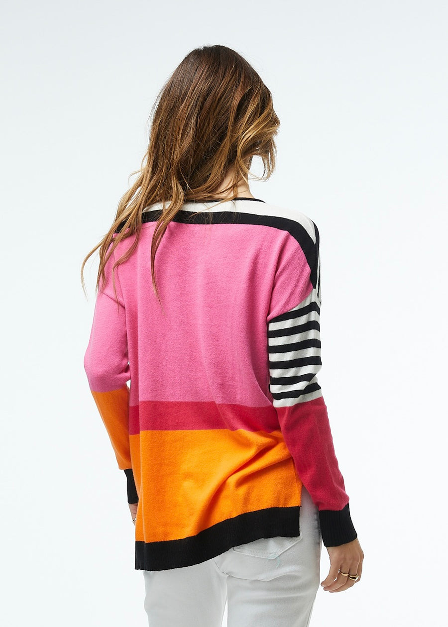 ZP4469u V-Neck Colorblock Stripe Sweater