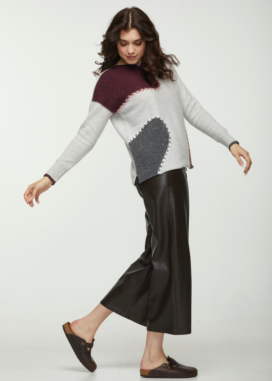 ZP5306 Boat Neck Knit Sweater W/Patch Work Design