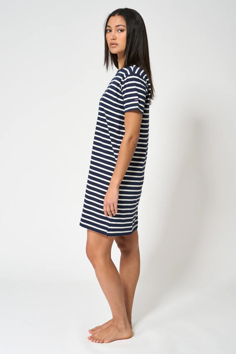 BAT1956 Short Sleeve Striped Cotton Dress - kc clothing
