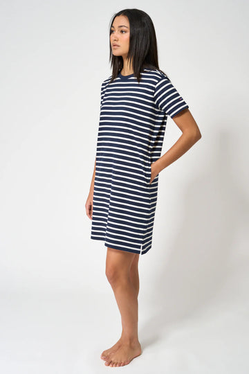 BAT1956 Short Sleeve Striped Cotton Dress - kc clothing