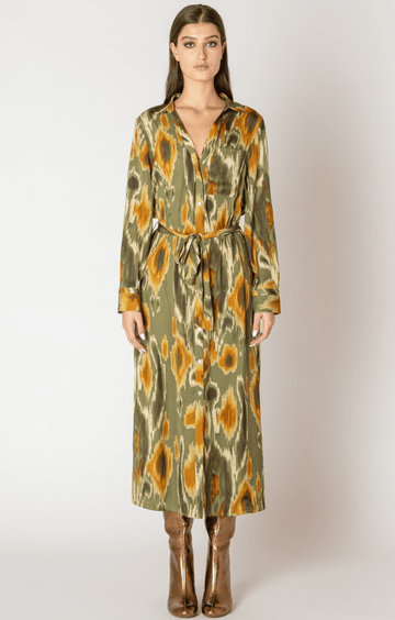 BT2622648 L/S Belted Midi Shirt Dress - kc clothing