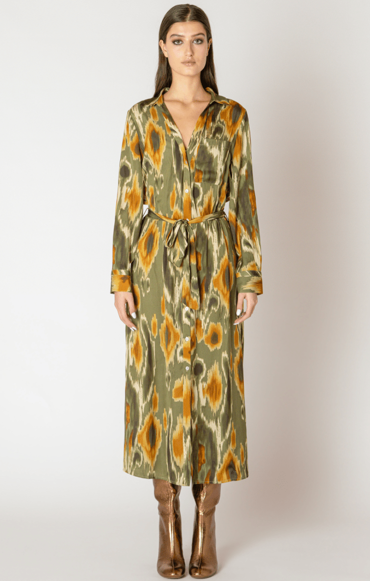 BT2622648 L/S Belted Midi Shirt Dress - kc clothing