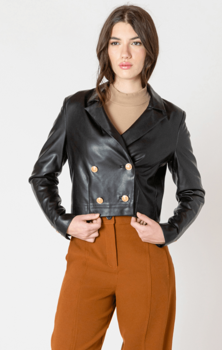 BT2629506 Faux Leather Cropped Jacket - kc clothing