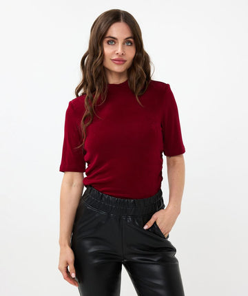 EQ2405514 Mesh Mock Neck W/ Shoulder Pads - kc clothing