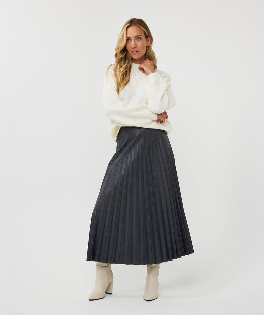 EQ2411705 Vegan Leather Plisse Skirt - kc clothing