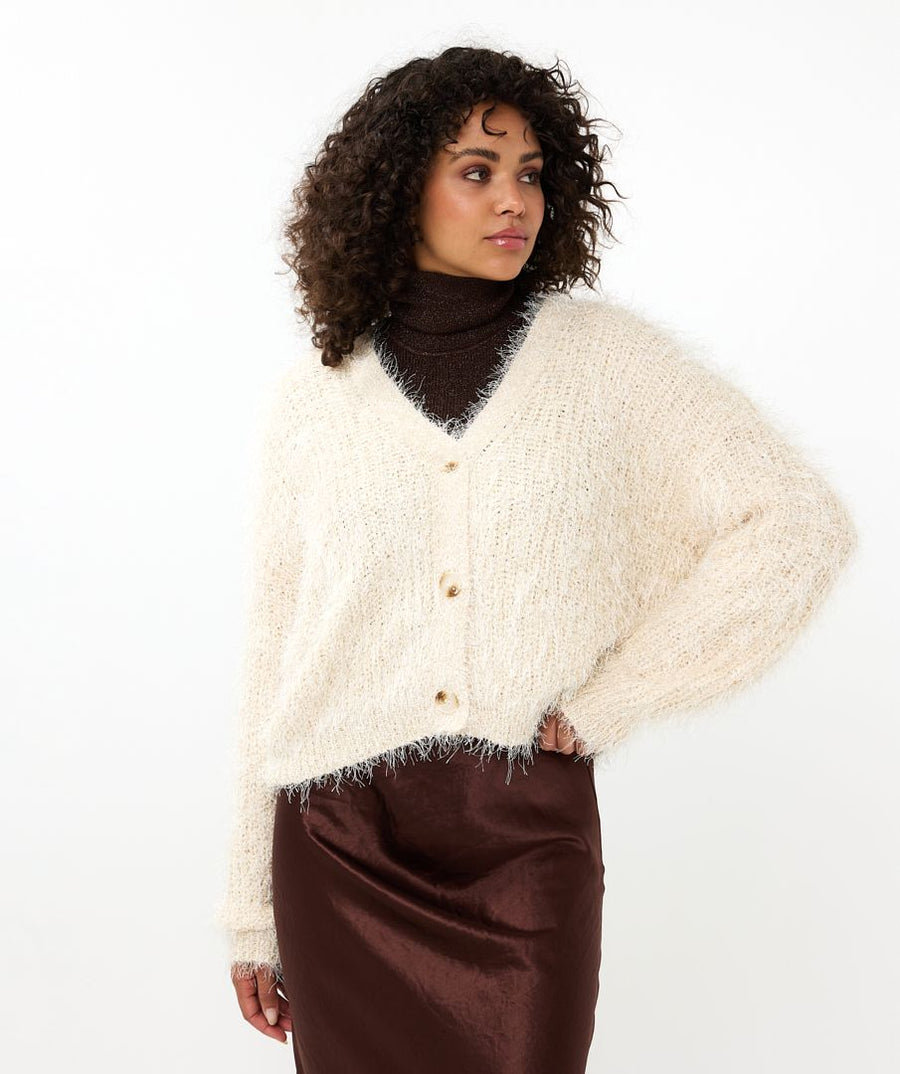 EQ2418503 Crop Furry Knit Cardigan