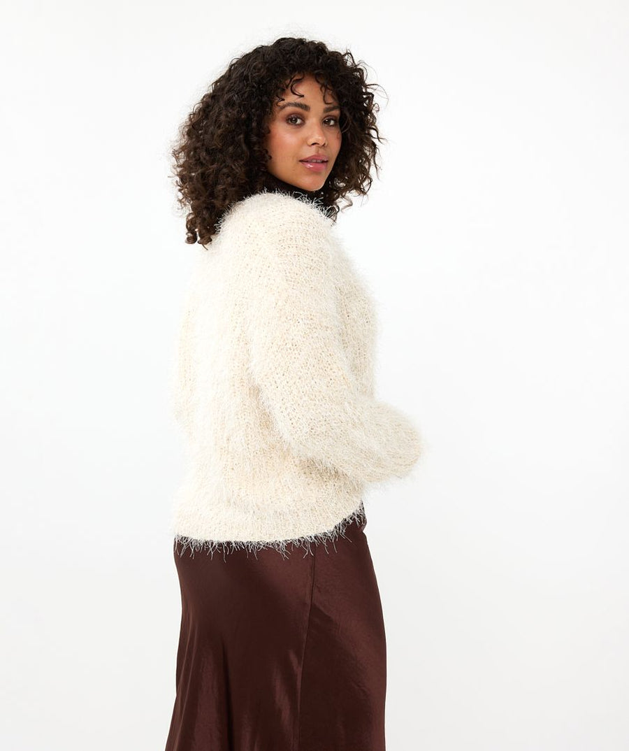 EQ2418503 Crop Furry Knit Cardigan