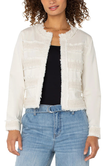LP18B72 Collarless Jacket W/Fray And Lace - kc clothing
