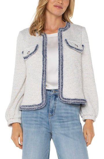 LP1B46 Collarless Jacket W/Frayed Details - kc clothing