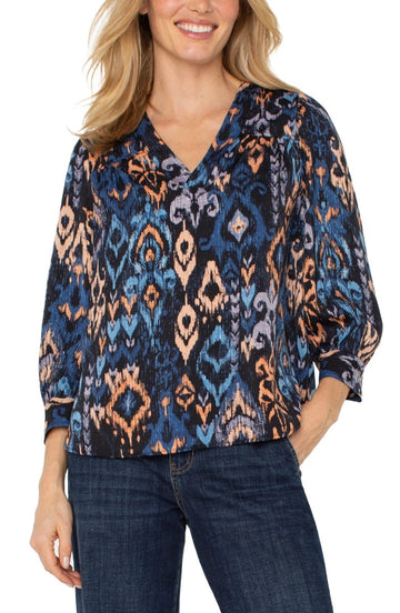 LP8B72 3/4 Sleeve V - Neck Popover Blouse - kc clothing