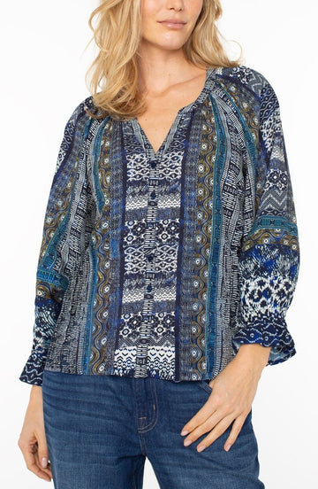 LP8J08 3/4 Sleeve Button Front Woven Blouse - kc clothing