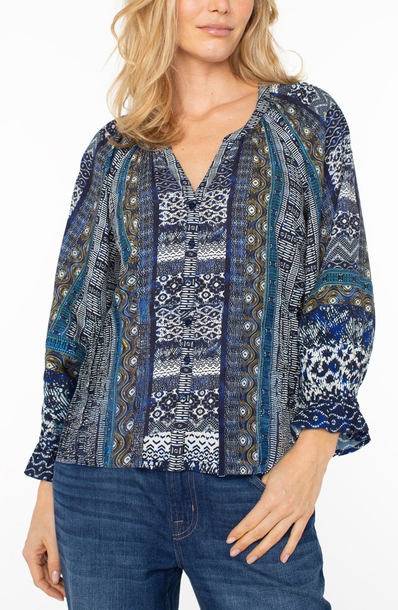 LP8J08 3/4 Sleeve Button Front Woven Blouse - kc clothing