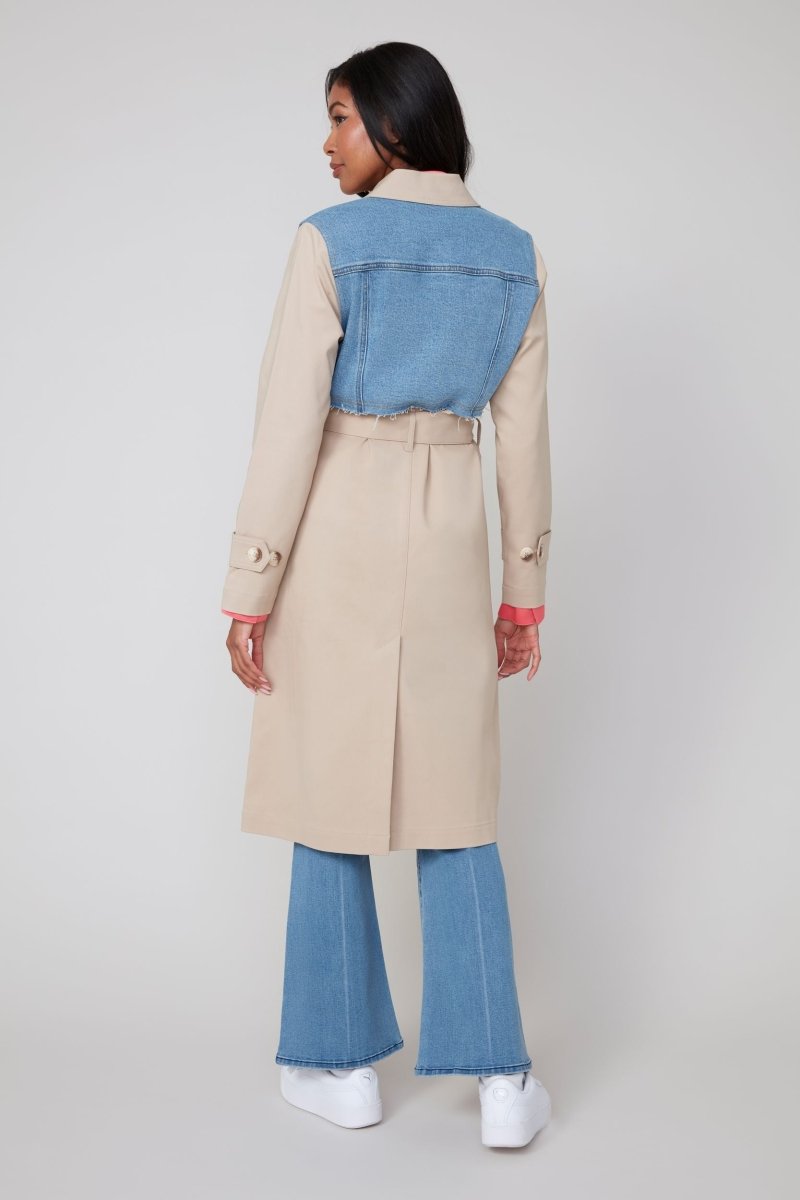 REN3916 Mixed Material Trench Coat - kc clothing