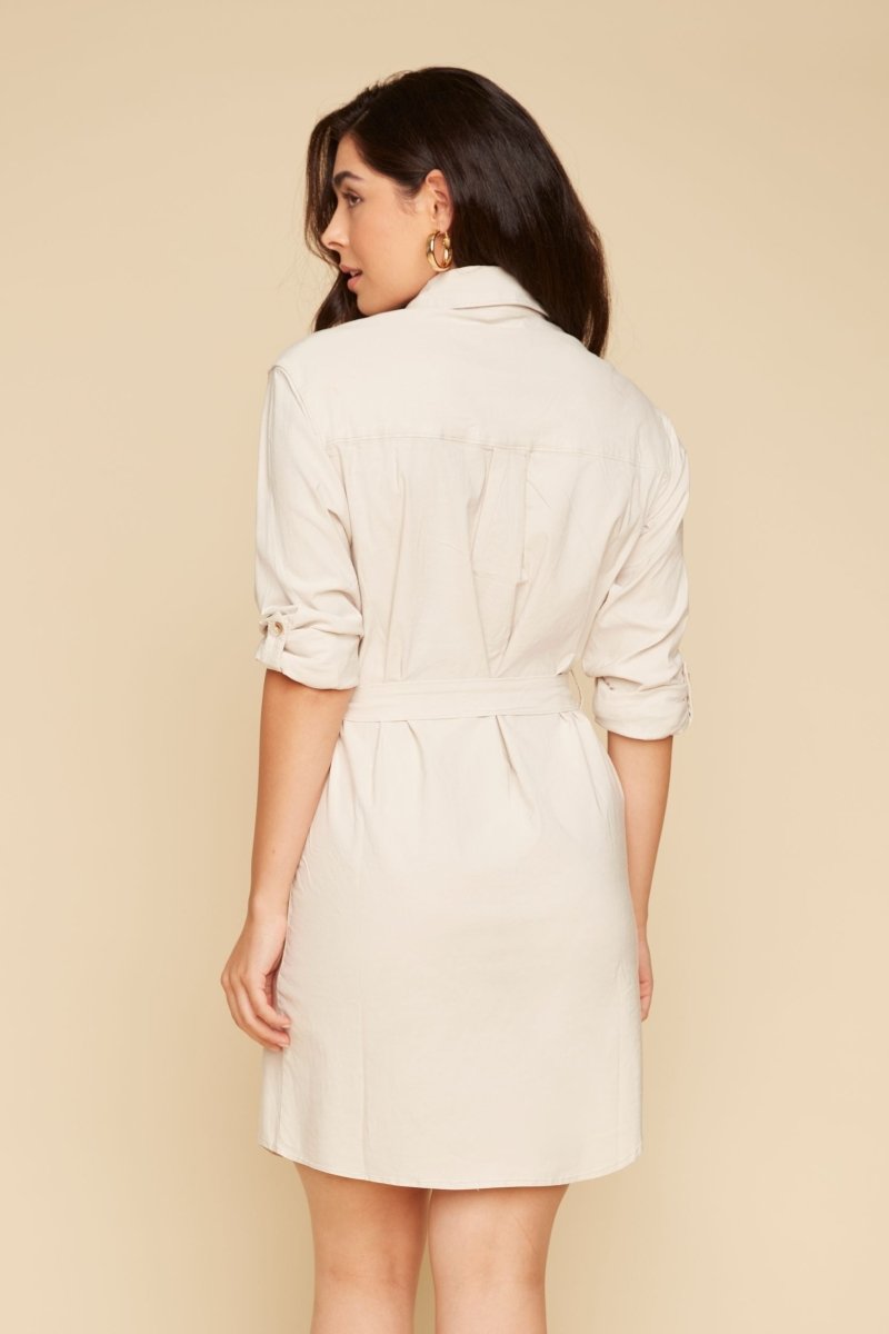 REN4344 L/S Belted Shirt Dress - kc clothing
