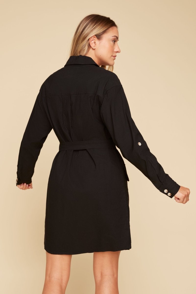 REN4344 L/S Belted Shirt Dress - kc clothing