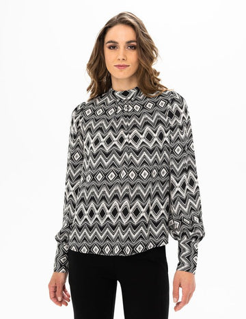 REN5062 High Neck Blouse W/Buttons - kc clothing