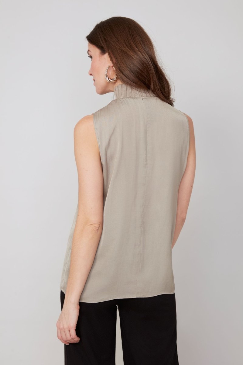 REN5118 Mock Neck Satin Top - kc clothing