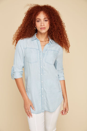 REN5156 Chambray L/S/Blouse - kc clothing