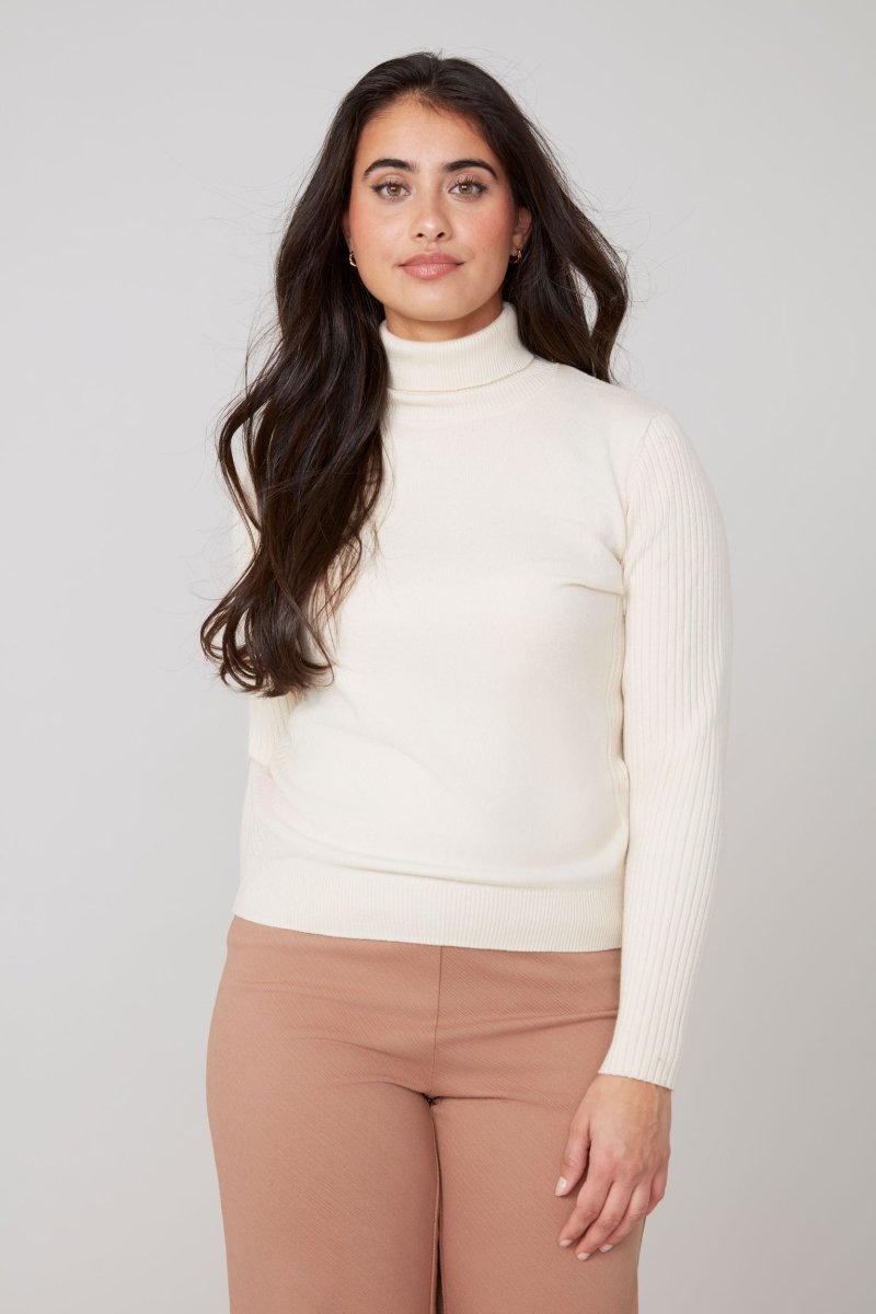 REN6947 Ribbed Sleeve Turtleneck Sweater - kc clothing