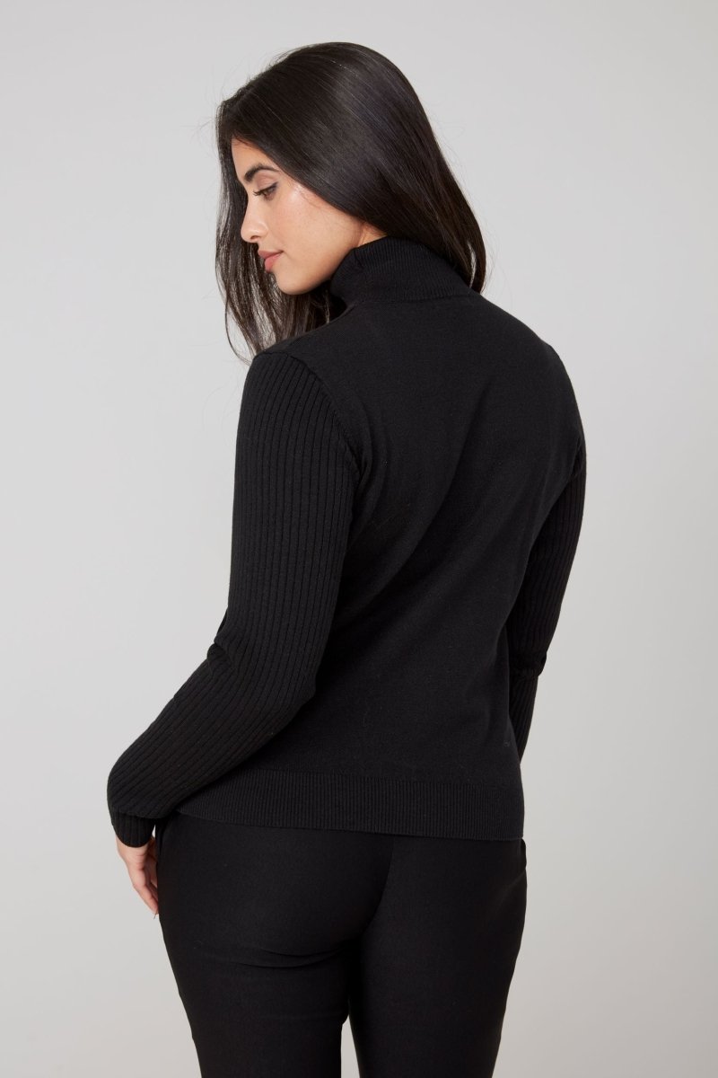 REN6947 Ribbed Sleeve Turtleneck Sweater - kc clothing
