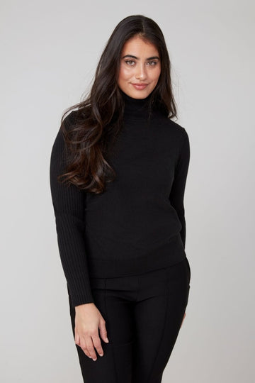 REN6947 Ribbed Sleeve Turtleneck Sweater - kc clothing