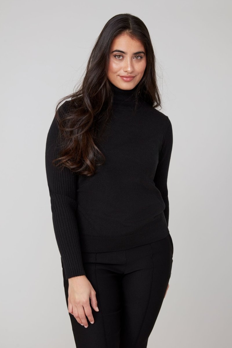 REN6947 Ribbed Sleeve Turtleneck Sweater - kc clothing
