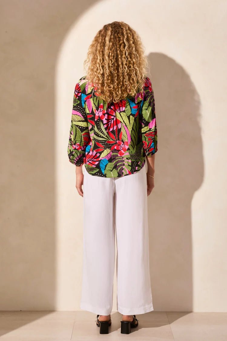 TR1771o 3/4 Sleeve Button Front Blouse - kc clothing