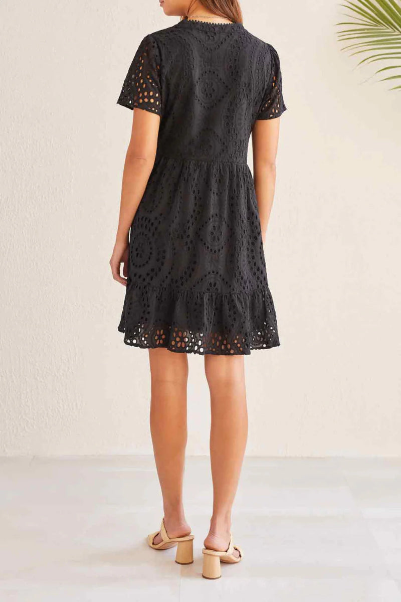 TR1831o S/S V - Neck Eyelet Dress - kc clothing