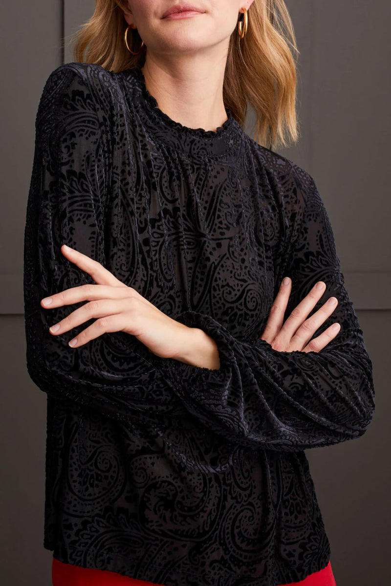 TR1992o Ruffle Neck Flare Top - kc clothing