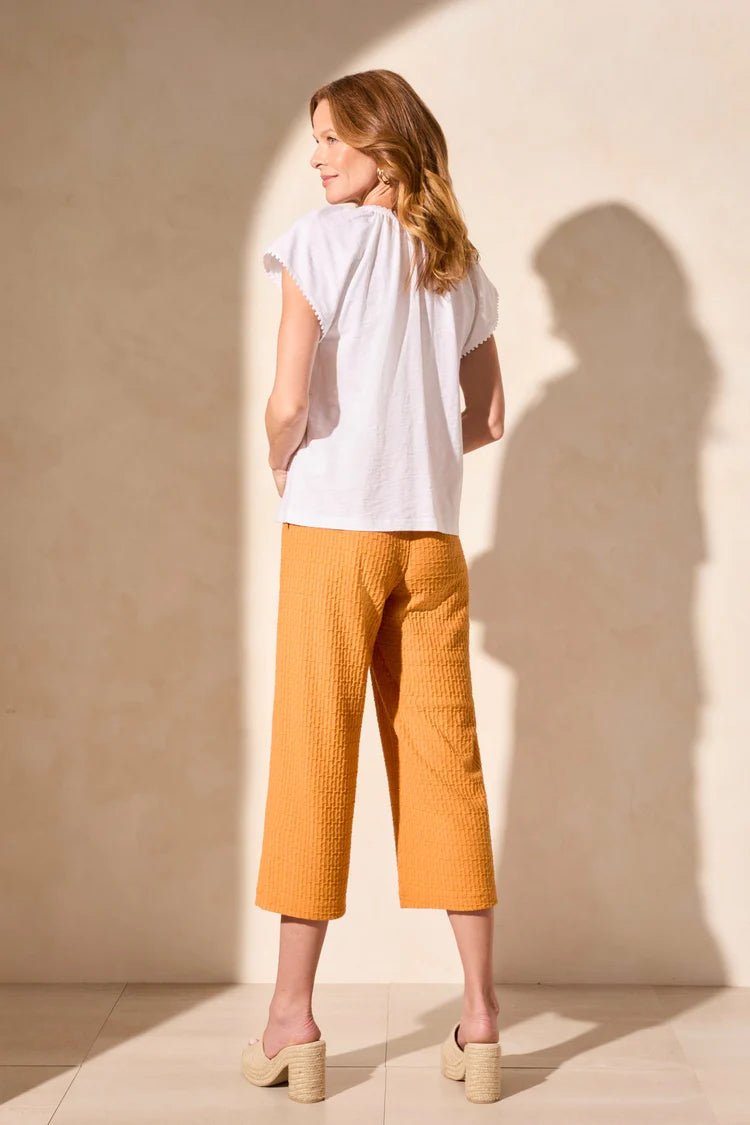 TR2192o S/S Split Neck Top W/Tassles - kc clothing